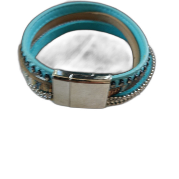 Boho Turquoise leather wrap bracelet magnetic - Picture 1 of 4